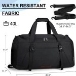 Gym Bag for Men Women 40L Water Resistant Sports Bag Gym Duffle Bag with Wet Pocket Large Travel Duffel Bag Weekender Overnight Bag with Shoe Compartment Black - Image 4